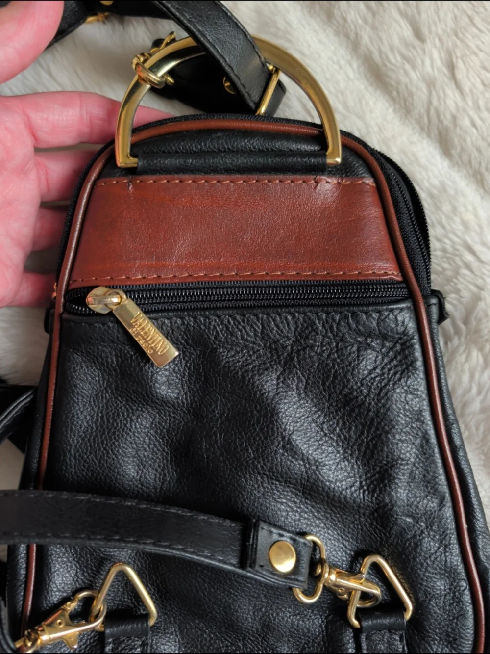 Valentino di Paolo Vintage Black/Brown Leather Backpack Purse